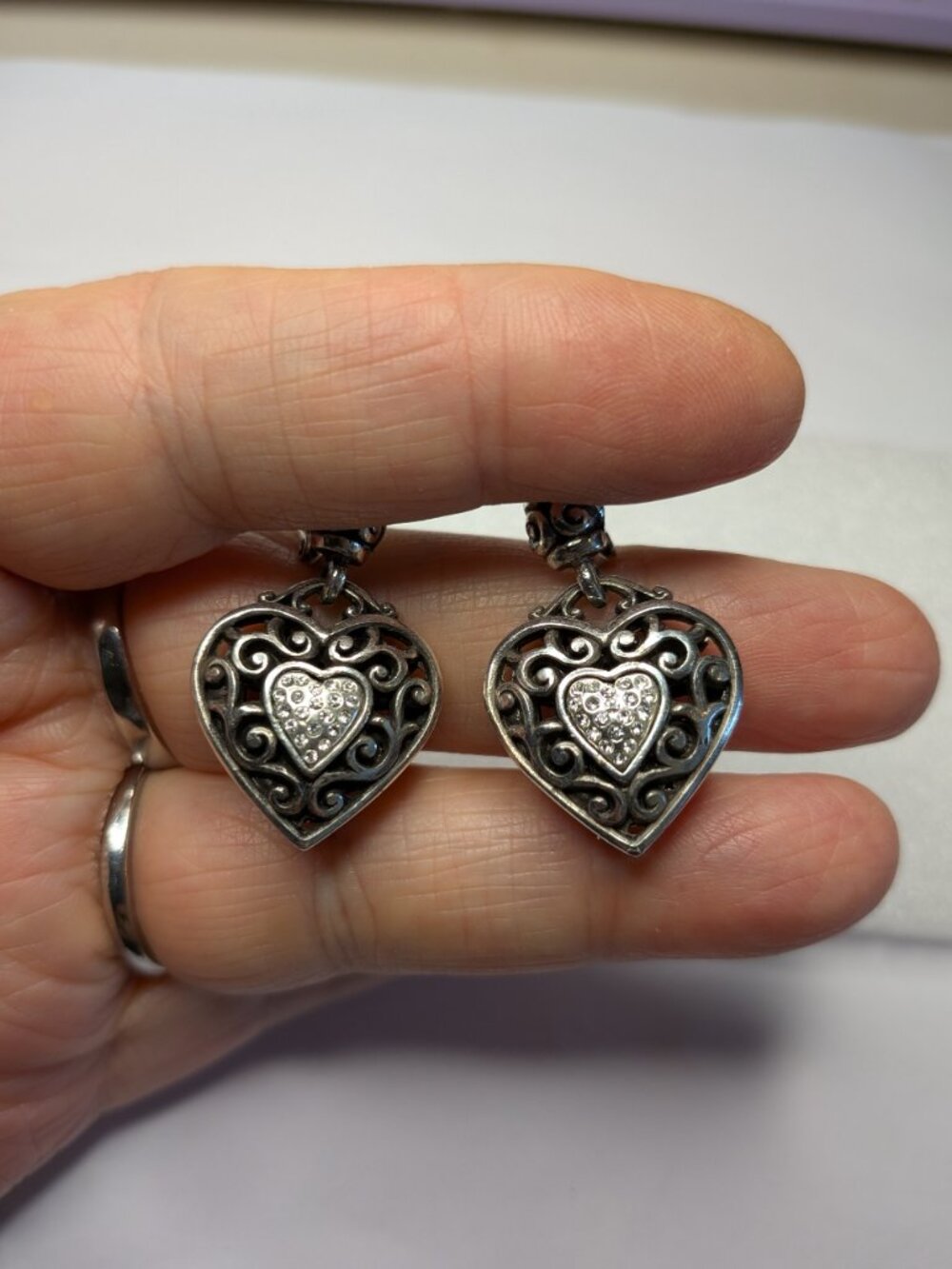 Brighton Reno Heart Leverback Earrings – Silver Plated with Swarovski Crystals - Picture 3 of 4